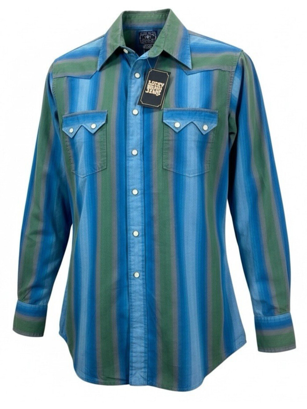 Vintage 90s NWT Lucky Brand Dungarrie America Sz S Cotton Stripe Snap Shirt